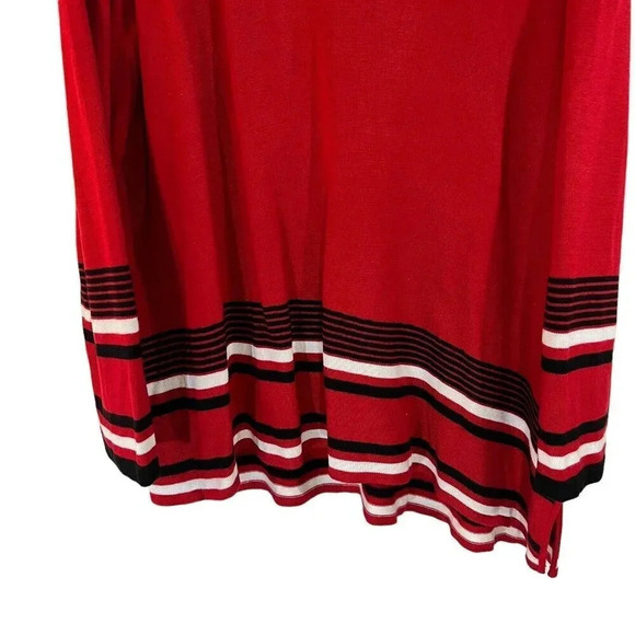 Calvin Klein Red Striped Sweater Tunic XL Slit Hem Black And White Trim Knit Top - Picture 3 of 9